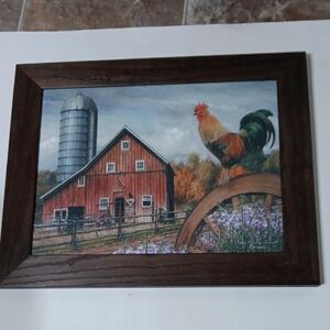 Framed Farmhouse Rooster Painting